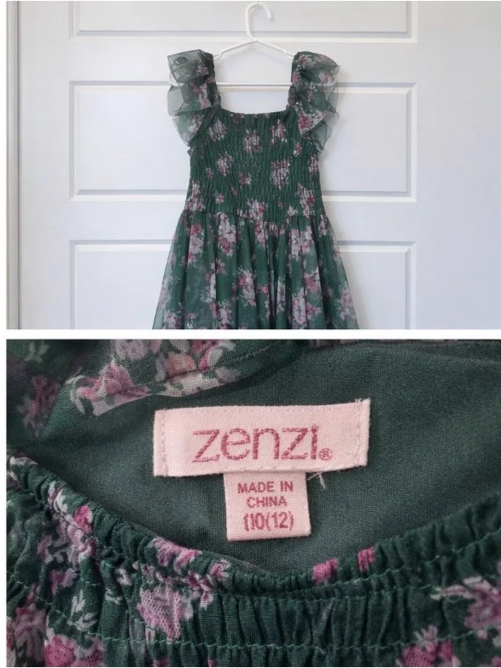 Zhenzi Green Floral Ruffle Tiered Chiffon Dress